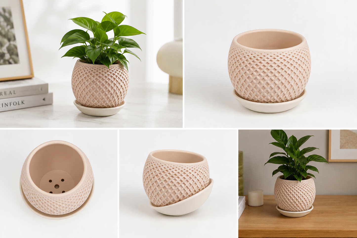 Lattice Indoor Planter with Drainage Tray | Modern Minimalist Plant Pot
