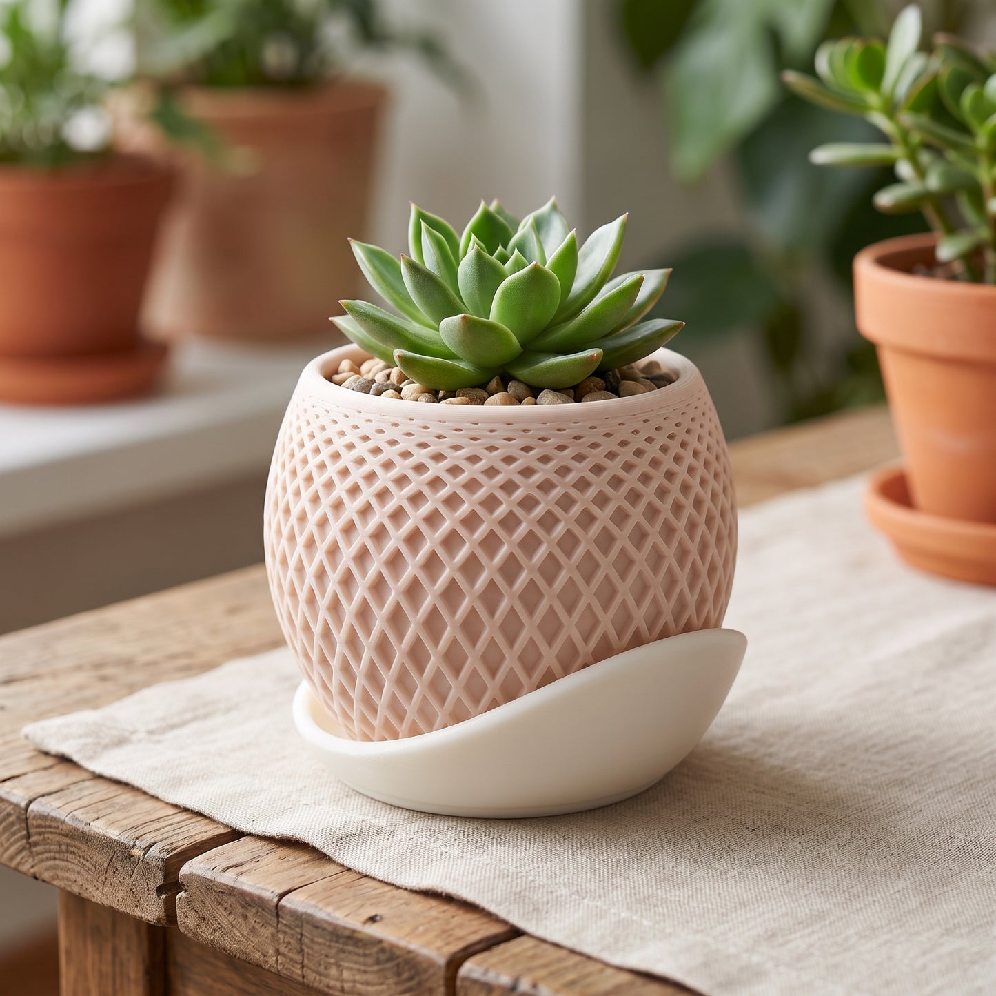 Lattice Indoor Planter with Drainage Tray | Modern Minimalist Plant Pot