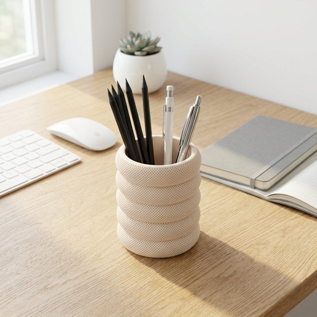 Modern Textured Pen Holder | Minimal Desk Organizer