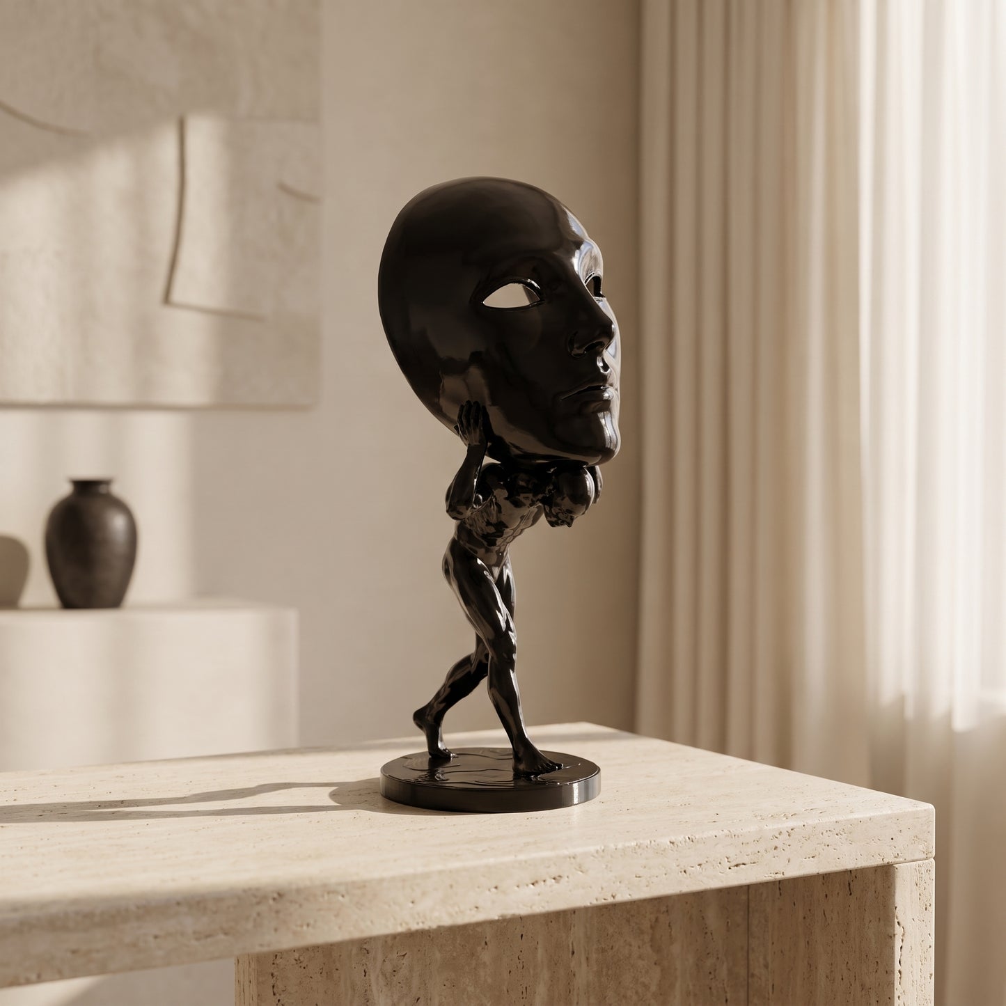 Mask Bearer Sculpture – Surreal Abstract Desk Art