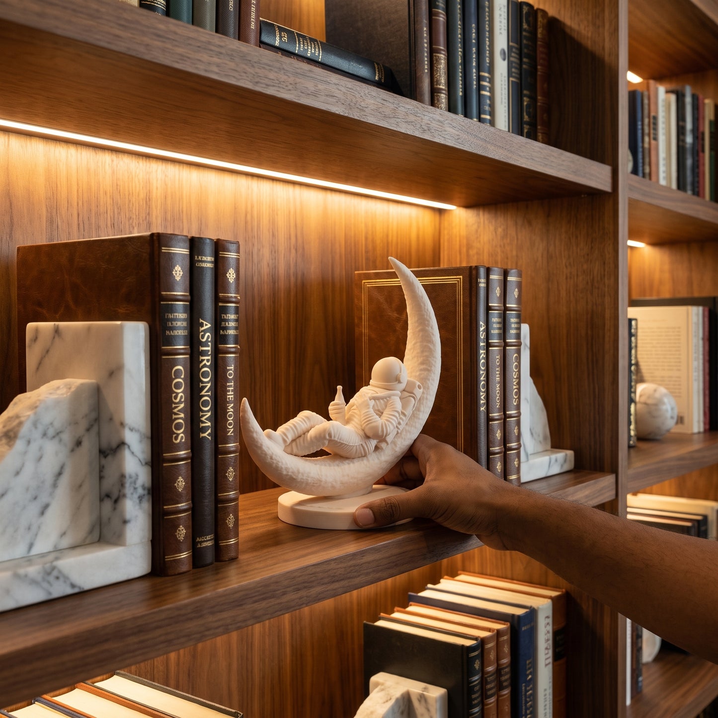Astronaut on Moon Sculpture | Modern Space-Inspired Décor
