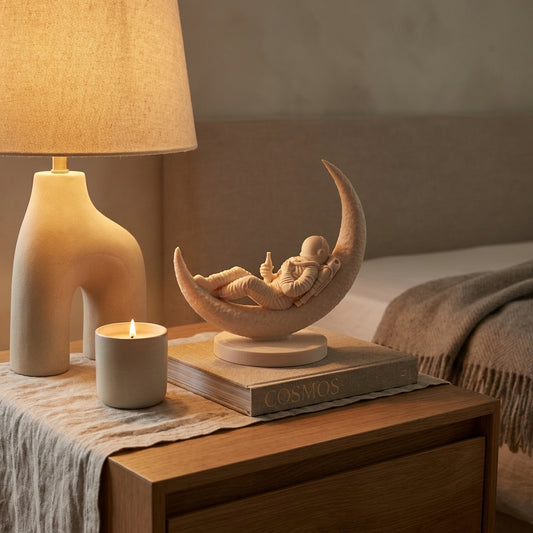 Astronaut on Moon Sculpture | Modern Space-Inspired Décor