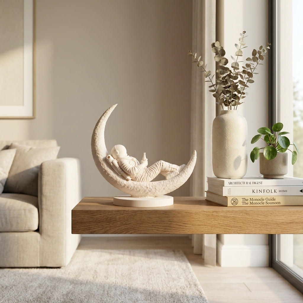 Astronaut on Moon Sculpture | Modern Space-Inspired Décor