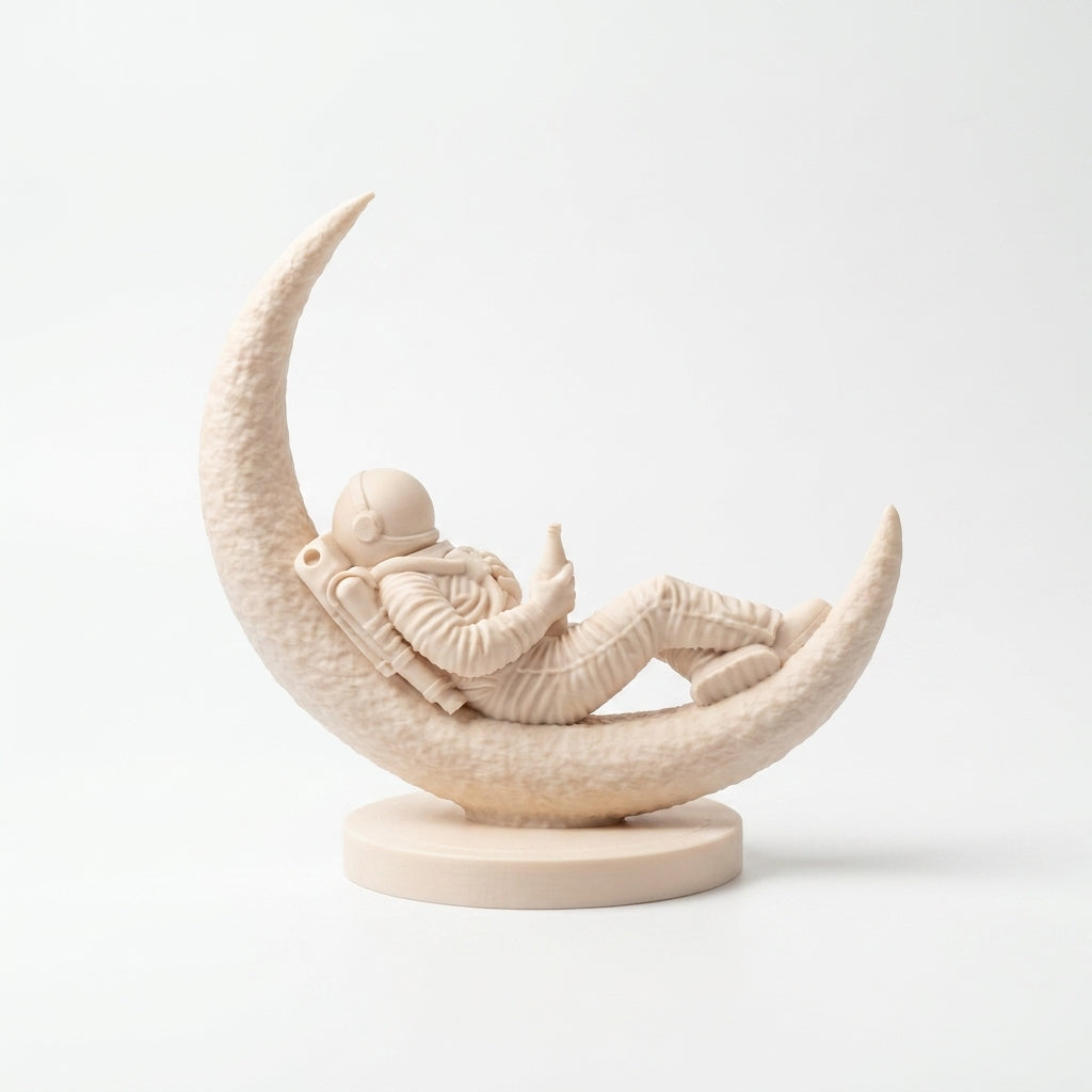 Astronaut on Moon Sculpture | Modern Space-Inspired Décor