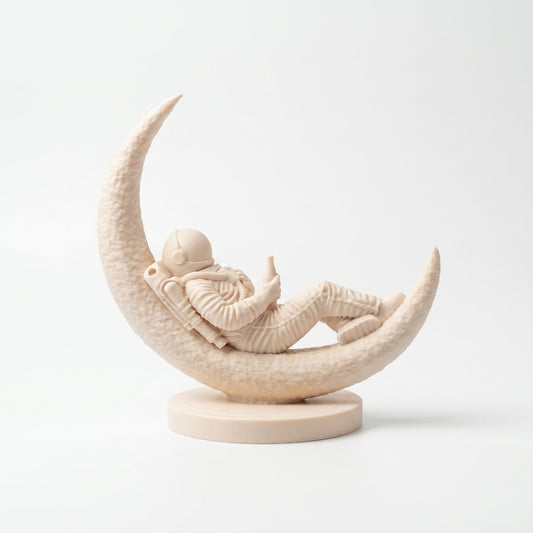 Astronaut on Moon Sculpture | Modern Space-Inspired Décor